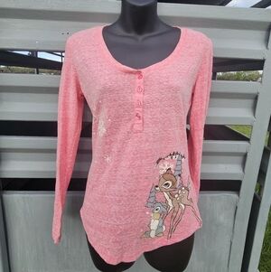 Disney Bambi and Thumper "Snow Day" heathered pink long sleeve henley shirt